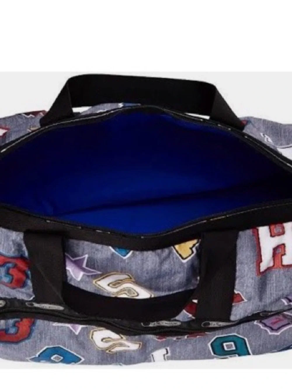 LeSportsac Gray Duffel with Multicolor Varsity Letter Accents
